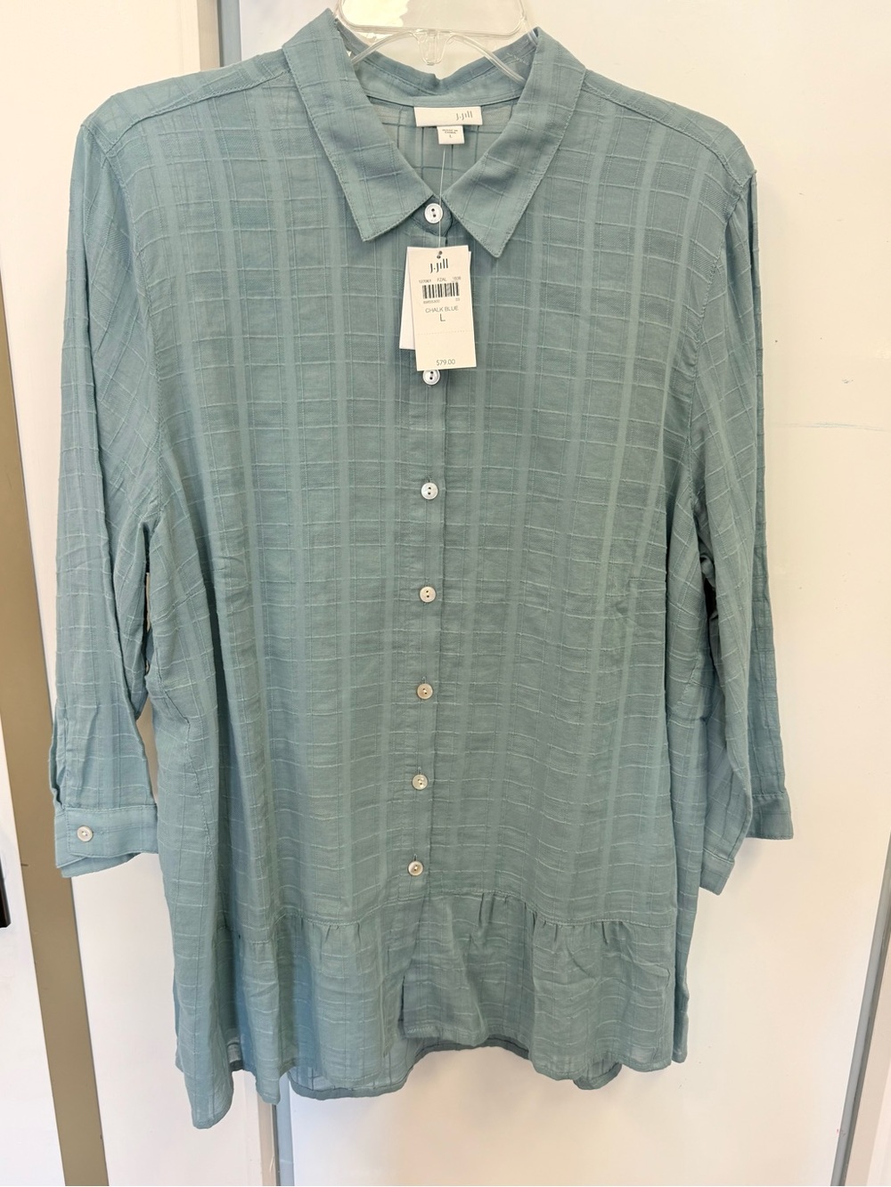 J. Jill Chalk Blue Button-Front Peplum Tunic size L - NWT